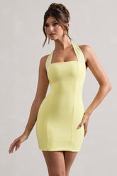 Lemon Bodycon Halter-Neck Mini Dress